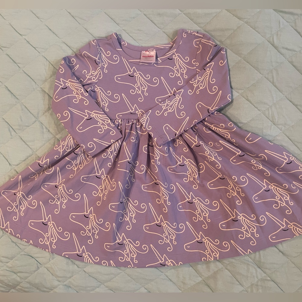 Hanna Anderson Long Sleeve Print Super Soft Skater Dress (Fancy Unicorn)